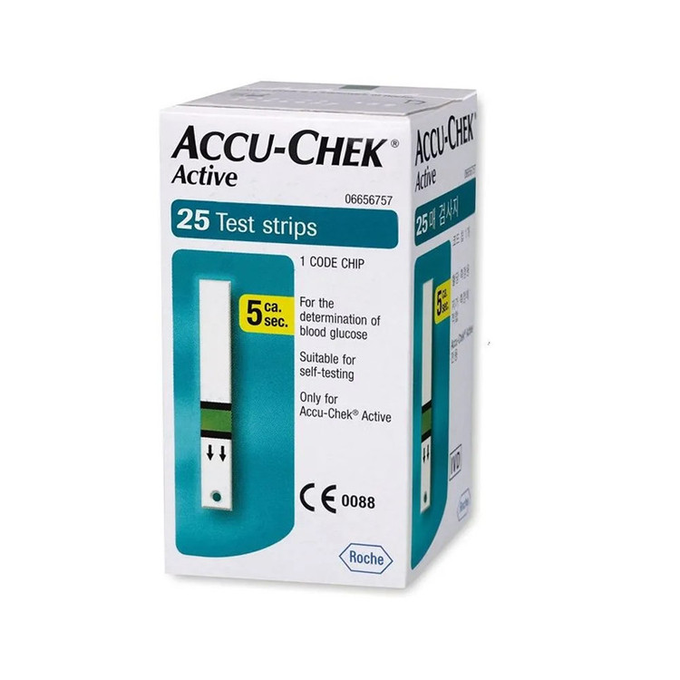 نوار تست قند خون اکیو چک مدل اکتیو سازگار با دستگاه Accu check active بسته 25 عددی