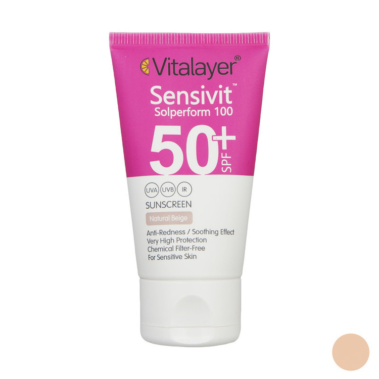 کرم ضد آفتاب رنگی ویتالیر SPF50+ مدل سنسی ویت مناسب پوست حساس
