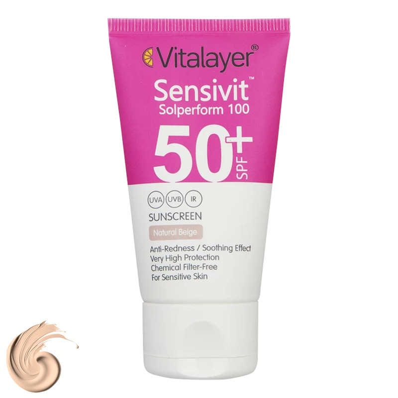 کرم ضد آفتاب رنگی ویتالیر SPF50+ مدل سنسی ویت مناسب پوست حساس
