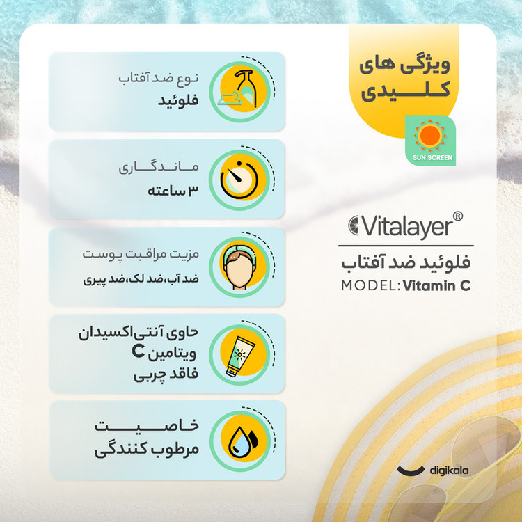 کرم ضد آفتاب رنگی ویتالیر، SPF 50، مدل ویتامین سی، مناسب انواع پوست