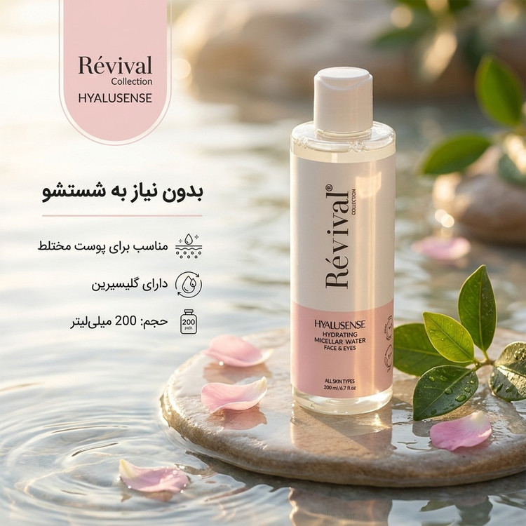 میسلار واتر پاک کننده آرایش صورت کلکسیون رویوال مدل HYALUSENSE مناسب برای پوست مختلط