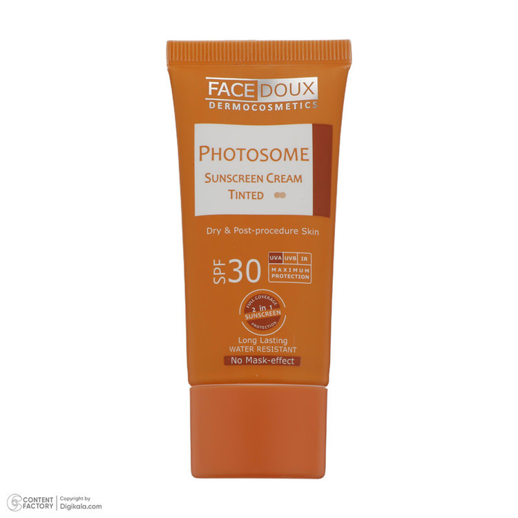 کرم ضد آفتاب رنگی فیس دوکس SPF 30 مدل photosome 02 ، ضد آب، مناسب پوست های خشک انقضا 1405/09/11