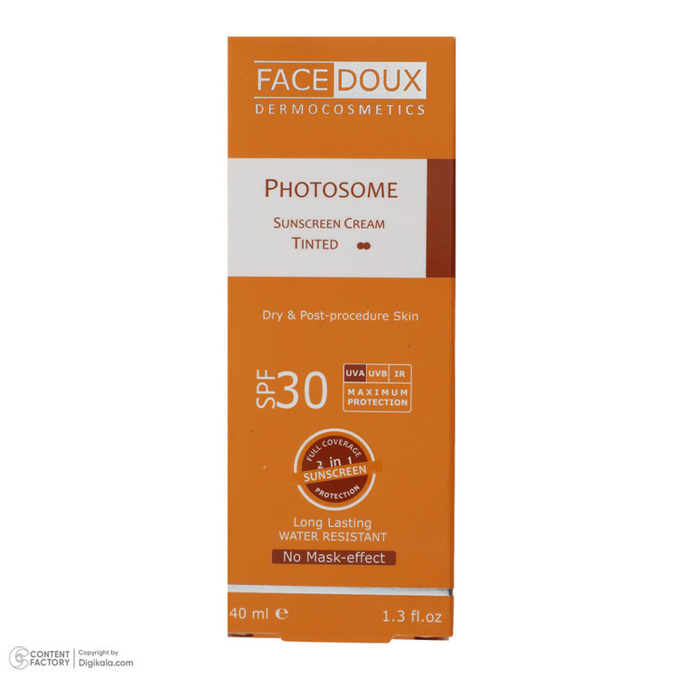 کرم ضد آفتاب رنگی فیس دوکس SPF 30 مدل photosome 02 ، ضد آب، مناسب پوست های خشک انقضا 1405/09/11